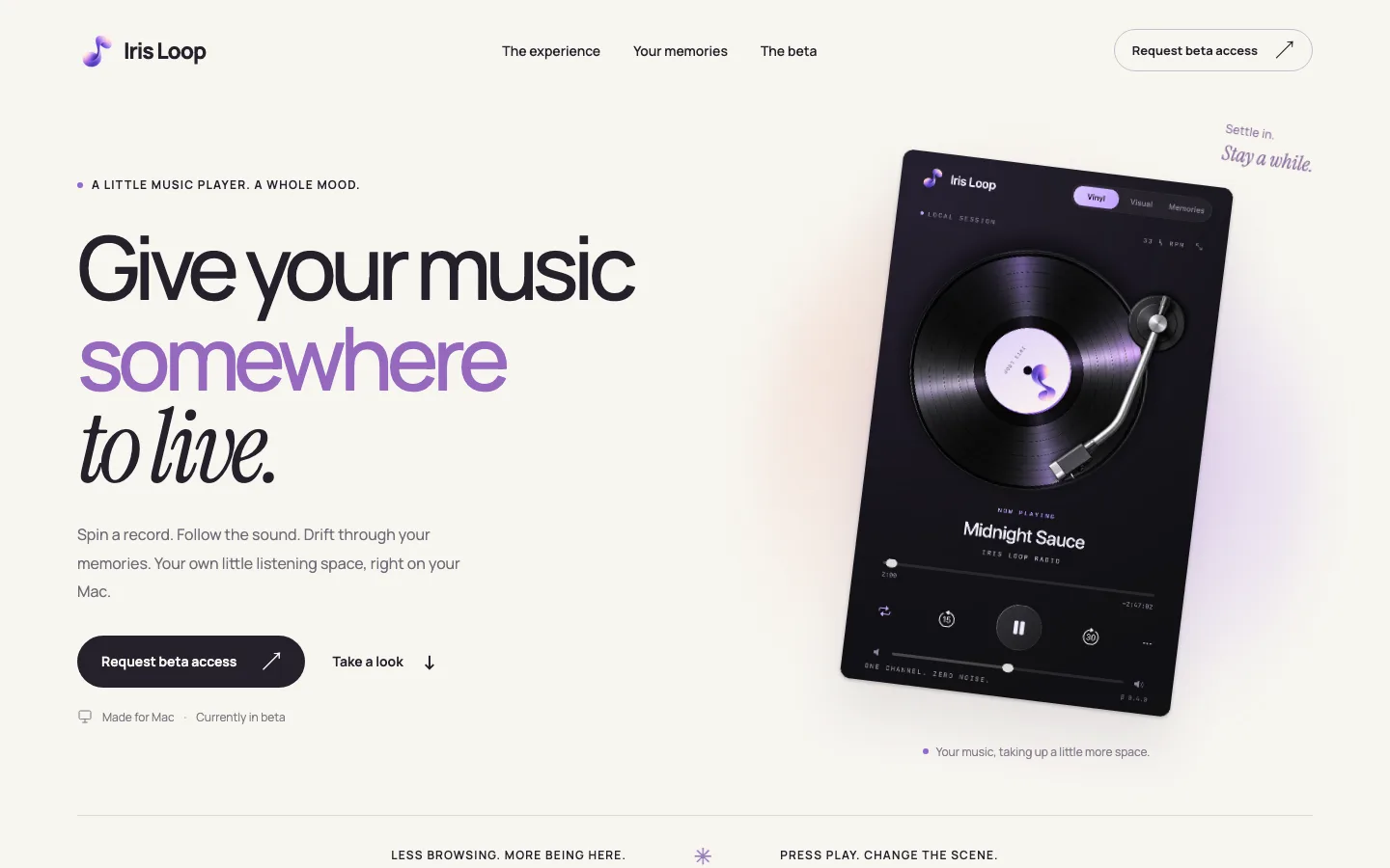 Iris Loop's site: a little music player, a whole mood
